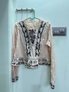 Embroidered Peachy Pink Crop Top