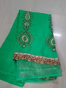 Beautiful Green Embroidered Saree