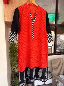 Vibrant Red &amp; Black Ethnic Kurta
