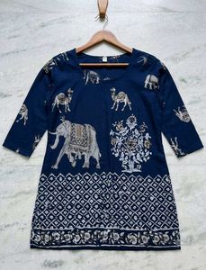 Navy Blue Elephant Print Kurta