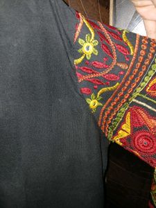 Black Kurta with Embroidered Sleeves