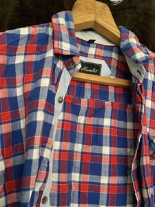 Men's Red &amp; Blue Plaid Long Sleeve Shirt