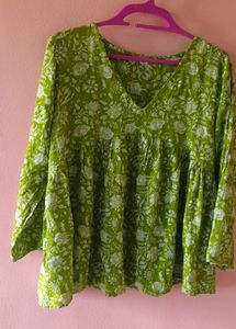 Green Floral Print Kurta
