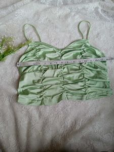Green Ruched Satin Top