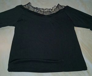 NET NECK CROP BLACK TOP