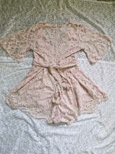 Elegant Lace Romper with Bell Sleeves