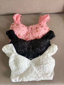 White Textured Bustier Top