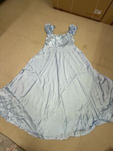 Elegant Blue Satin Maxi Dress