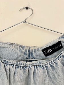Zara Denim Puff Sleeve Top