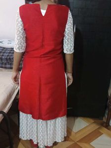 Beautiful Red &amp; White Ethnic Kurta Set