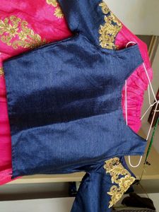 Pink &amp; Navy Embroidered Lehenga Set