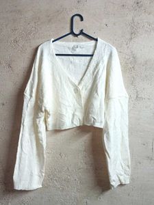 Trendy Cream Cropped Cardigan