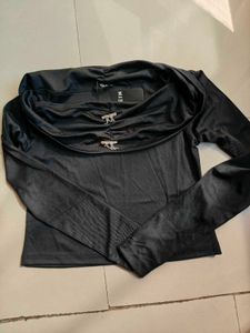 Chic Black Ruched Neck Top