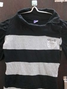Striped Black &amp; Grey Top with Embellishment