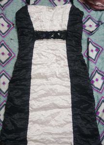 Chic Ruched Black & White Mini Dress