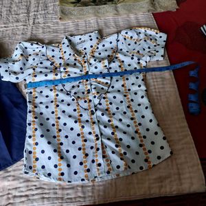 Cute Polka Dot Blouse and Navy Skirt Set