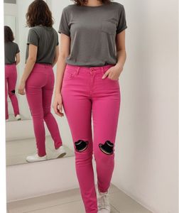 Pink Skinny Jeans with Unique Knee Patches