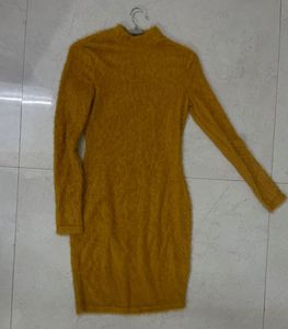 Mustard Fuzzy Bodycon Dress