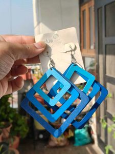Blue Wooden Earrings Women