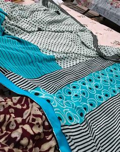 Blue Polka Dot  Saree