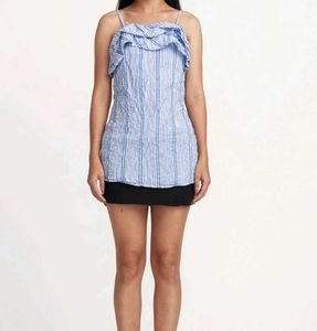 Blue Striped Ruffle Tube Top