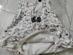 Cute Cat Print Dress &amp; Black Top Set