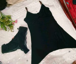Black Lace Trim night slip with brief 👍