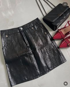 Black Faux Leather Crocodile Print Skirt