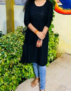 Embellished Black Kurta
