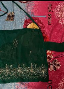 Chatpata90s Elegant Green Embellished Halter Top