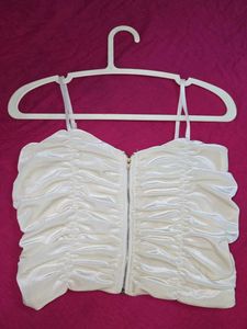 Ruched Zip Front Crop Top