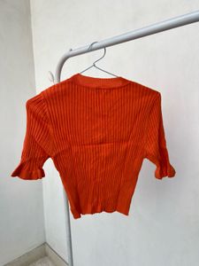 Orange Ribbed Knit Top