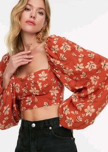 Stylish Orange Floral Print Crop Top