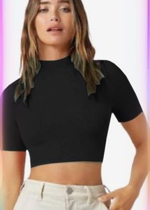 Solid Black Mock Neck Crop Top