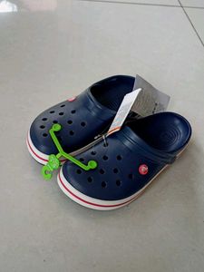 Navy Crocs with Red & White Stripe