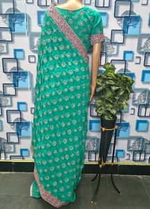 Saree blouse Flourescent green kasab full work