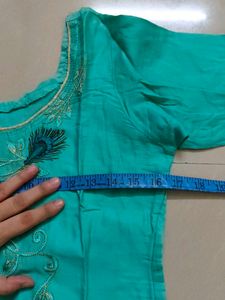 Beautiful Teal Kurta Set with Peacock Embroidery