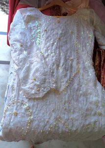 White full pakistani Sequined Kurta and dupatta on