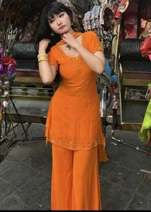 y2k Vibrant Orange Kurta Set with Palazzo