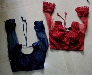 set 2 Maroon Sequin Blouse with Net Sleeves