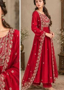 Red Embroidered Kurta Set with Dupatta