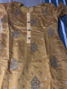 Elegant Mustard Kurta with embroided silk dupatta