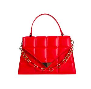 Red Quilted Handbag with Gold Chain