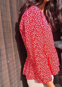 Chic Red Floral Print Top