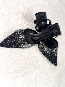 Sparkling Black Heeled Sandals