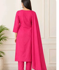 Vibrant Pink Kurta Set with Gold Print