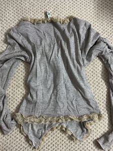 Grey Lace Trimmed Long Sleeve Top