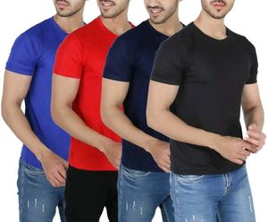 Men Solid Round Neck T shirt Pack of 4