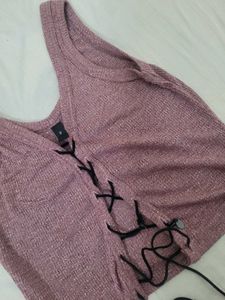 Lace-Up knit Crop Top
