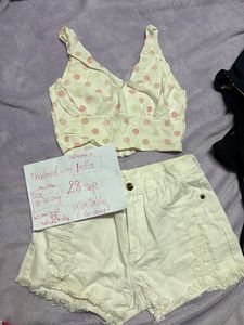 Polka Dot Crop Top &amp; jeans Shorts Set